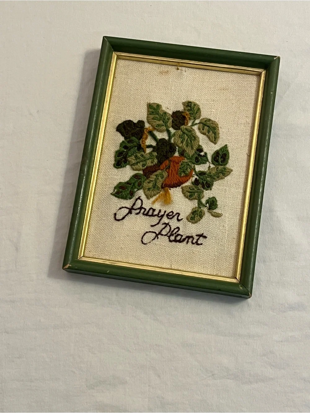 Small Vintage Framed Hand Embroidered 'Prayer Plant' 70’s Wall Art